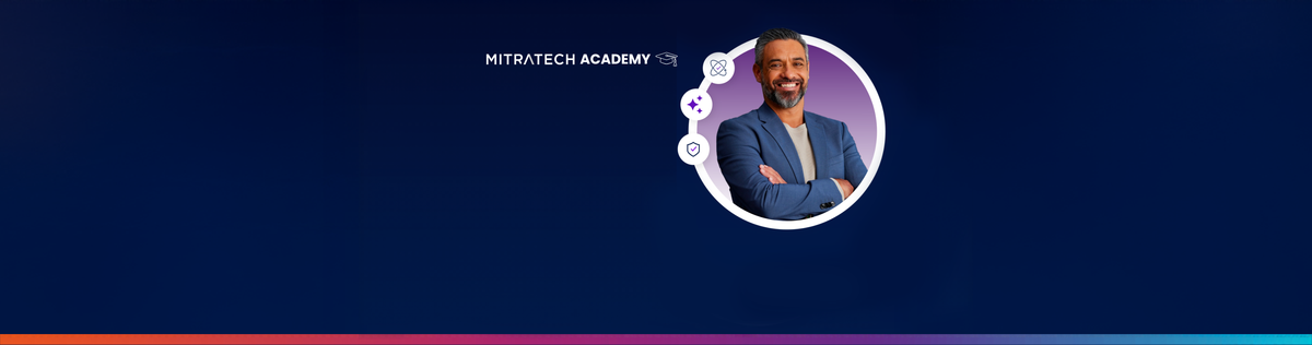 Logo of MitraTech Academy with a person in a blue shirt on a dark blue background